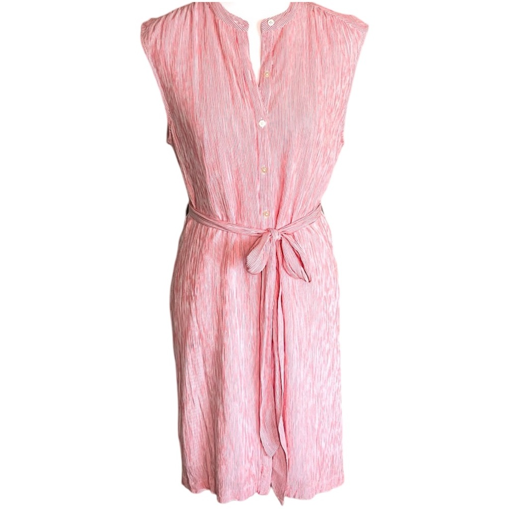 LOFT Ann Taylor Gauze Breezy Dress Coral White Pinstripe Sz M Delicate Feminine